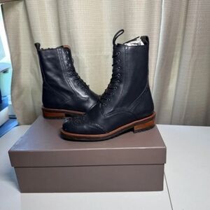 Black leather lace up boots